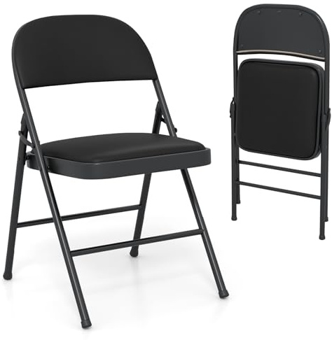 RELAX4LIFE 2er Set Klappstühle, Gaststühle mit Metallrahmen, gepolsterte Stühle mit Verstellbarer Rückenlehne, Esszimmertühle gepolstert bis 150KG belastbar, für Schule, Büro & Picknicks