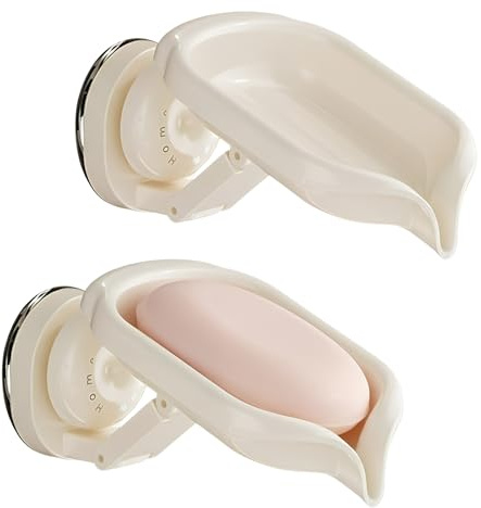 Eclove 2 Stück Seifenschale mit Ablauf, Seifenschalen ohne Bohren für Dusche, Rotierbar und Ausziehbar, Seifenhalter mit Saugnapf für Badezimmer, Badewanne, Küche und Arbeitsplatte (Weiß)