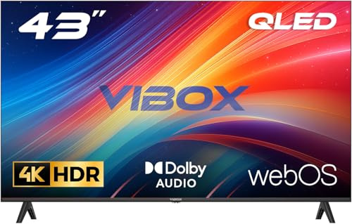 VIBOX UHD 4K 43 Pouces QLED Smart TV | WebOS | HDR10 | 3X HDMI, 2X USB | Dolby Audio| Compatible Fixation Murale | Télécommande gestuelle avec Commandes de Streaming
