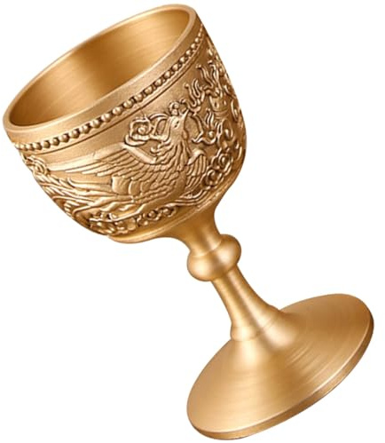 Garneck Gobelet à Liqueur en Laiton Massif, Coupe à Vin Chinoise Décorative, Verre à Vin Vintage Épais à Pied Haut, Accessoire pour Maison et Réception, Verre à Liqueur Multifonction pour