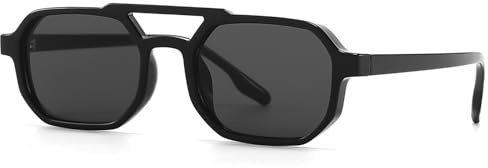 CIKJUK Occhiali da sole quadrati retrò da donna uomo – pilota esagonale vintage lenti colorate occhiali da sole da donna doppio ponte protezione UV400 sfumature, Nero-nero