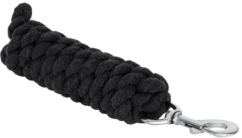 Start CottonWave Führstrick mit Karabinerhaken für Pferd – Baumwolle Anbindestrick Pferd, Führleine Pony, Robustes Anbindeseil Esel, Ziege mit Snap Karabiner (Schwarz, Karabinerhaken)