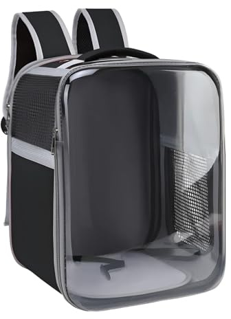 wkao Katzentragerrucksack, schwarz, mit Blasenfenster, 39 x 28 x 27,9 cm, hält 9 kg, doppelte Schulter, belüftetes Netz, leichtes Oxford-Gewebe