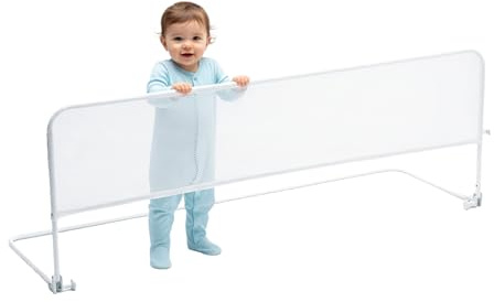 PLASTIMYR Barra Seguridad Cama Niños 125 cm - Barandilla Seguridad Cama Fácil Instalación - Barra Abatible Resistente - Barrera para Niños Plegable de Aluminio y Tela