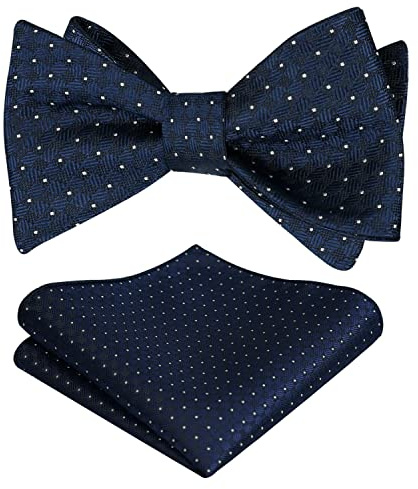 Alizeal Mens Classic Self Bow Tie and Hanky Set, dark navy