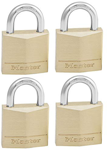 Master Lock 130EURQNOP Pack of 4 Key Padlocks with Brass Body, Gold, 4,9 x 3 x 1,2 cm