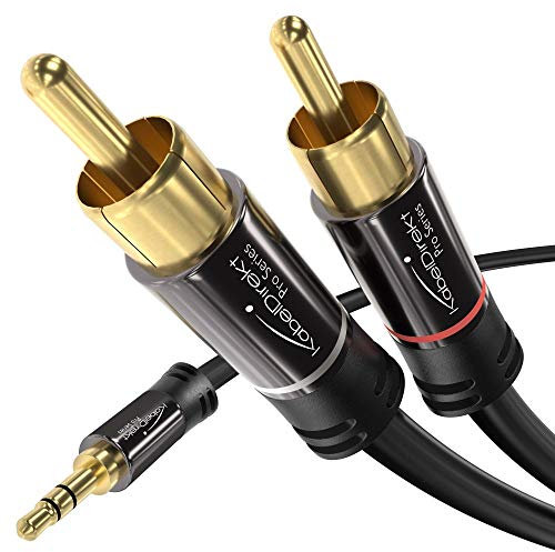 KabelDirekt 10 m – Cavo adattatore da 3.5 mm a 2 RCA Maschio 2 prese RCA/phono, cavo splitter audio Y, per la connessione di smartphone/notebook e altre attrezzature a sistemi Hi-Fi/altoparlanti