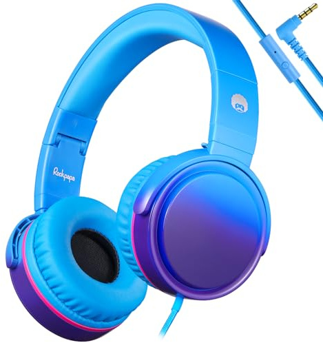 RockPapa Grade kopfhörer mit Kabel, Over Ear Kopfhörer mit Mikrofon, Klinke 3,5 mm, Faltbarer, Stereo Sound, Verstellbare, Kopfhörer für Reise/PC/Tablets/Smartphone, Blau