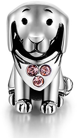 GW 925 Sterling Silber Charms Hund passt für Armband Armkette Halskette für Damen (Hündchen mit rosa Zirkon)