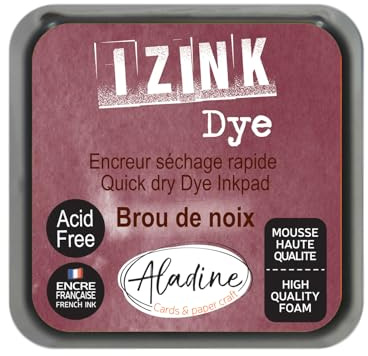 Aladine Stempelkissen Izink Dye Nussbrou – schnell trocknendes Stempelkissen für Stempel und Schablonen – Scrapbooking und kreative Karten – französische Tinte – Größe M – 5 x 5 cm – Farbe Braun 19267