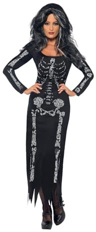 Smiffys Disfraz de esqueleto, Negro, con vestido ceñido de manga larga Halloween