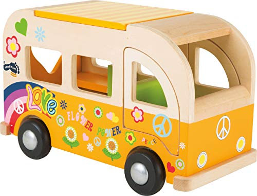 small foot 2744 Spielbus Hippie aus Holz, im Flower-Power-Design, mit zu öffnenden Türen und Dach, ab 18 Monaten