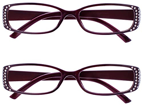 UV Reader Die Lesebrille Unternehmen Schwarzer Und Lila Diamonte Stil Leser Wert 2er-Pack Designer Stil Frauen Damen UVR2093P +3,00