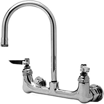 T&S Brass B-0331-BST Faucet, Wall Mount, 8 Centers, Swivel Gooseneck, Built-in Stops