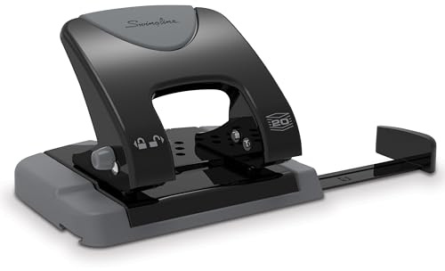 Swingline 2 Hole Punch, 20 Sheet Capacity Hole Puncher, Paper Punch, SmartTouch Low Effort Comfort Handle, Alignment Guide, Black & Gray (74135)
