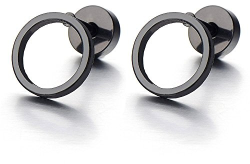 10MM Aperto Nero Cerchio Orecchini da Uomo Donna, Finto Dilatatore Fake Plug, Acciaio Inossidabile, 1 Paio