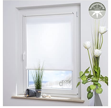 ourdeco® Rollos für Fenster ohne Bohren/Bestellbreite: 100 cm x Höhe: 150 cm/Farbe: weiß/lichtdurchlässig, Klemmfix, Rollo ohne Bohren, Klemmen/Stoffbreite: 98,5 cm