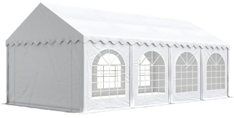 Festzelt Partyzelt 4x8 m Premium, hochwertige PVC Plane 750 N in grau-weiß 100% wasserdicht mit Bodenrahmen