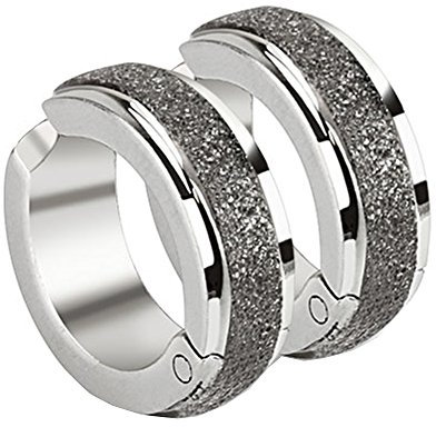 Mianova Unisex Creolen ohne Ohrloch Edelstahl Damen Herren Klapp Ohrringe Clip Huggie Kreolen Rund Breit Silber gebürstet
