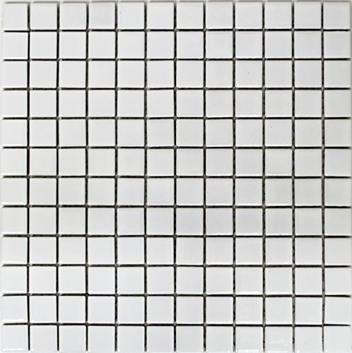 Mosaik Quadrat uni weiß matt Keramik Mosaik, Mosaikstein Format: 23x23x6 mm, Mattengröße: 298x298 mm | 10 Mosaikmatten