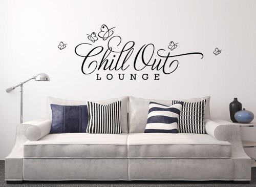 Grandora W817 Wandtattoo Spruch Chill Out Lounge Wohnzimmer Schlafzimmer schwarz 100 x 34 cm