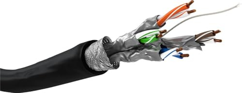 goobay 53867 Cat 7 Outdoor Netzwerkkabel, Verlegekabel, S/FTP (PiMF), OFC, 600 MHz, 2-Fach geschirmt, AWG 23/1, PE Mantel, schwarz, 50m