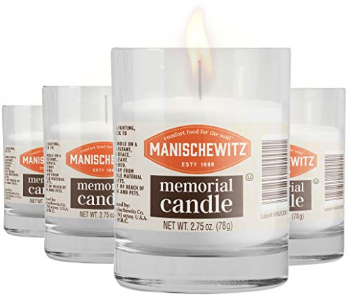 Manischewitz 24 Hour Candles, 1 Day Glass Yahrzeit Memorial Candles (4 Pack) | Burns Approximately 26 Hours, Good for Yizkor and Yom Kippur Holidays, Ner Neshama in Glass Tumbler