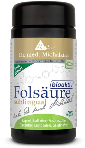 Folsäure bioaktiv (Vitamin B9) Dr. med. Michalzik - 120 Tabletten - je Tablette 800 Mikrogramm bioaktive Folsäure - ohne Zusatzstoffe - von BIOTIKON®