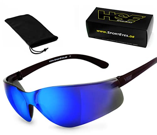 HSE® SportEyes® | UV400 Schutzfilter, HLT® Kunststoff-Sicherheitsglas nach DIN EN 166 | Sportbrille, Radbrille, Sonnenbrille| Brillengestell: schwarz, Brille: DEFENDER 1.0