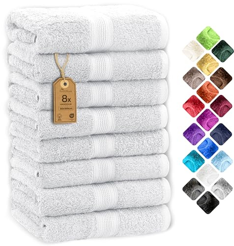 NatureMark Set de 8 Toallas de Mano - 100% Algodón - Toallas Absorbentes y Duraderas, Tamaño 50×100 cm, Blanco