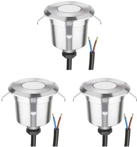 ledscom.de 3x LED Bodeneinbauleuchte AGENA für außen, IP65, edelstahl, rund, 60mm Ø, kaltweiß