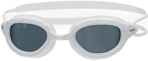 Zoggs Predator Gafas de Natación para Hombre y Mujer – Gafas de Piscina para Adulto Con Lentes UV, Antivaho – Correas Deslizantes de Fácil Ajuste – Lentes Ahumadas, Blanco, Regular