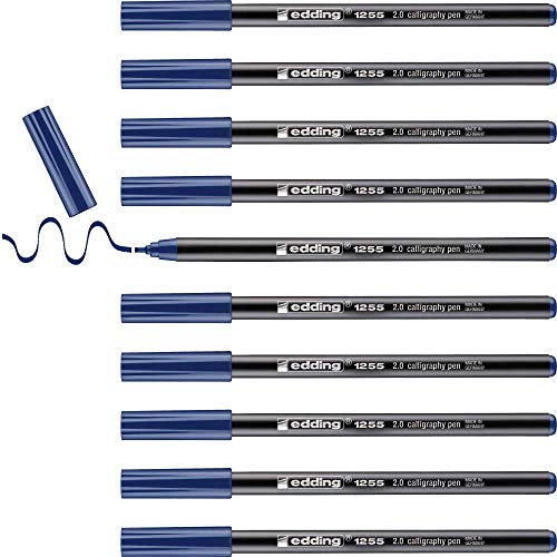 edding 1255 Kalligrafiestift - stahlblau - 10 Stifte - Kalligrafiespitze 2 mm - Fasermaler für Papier, Holz, Terrakotta, Leinwand - für Anfänger, Hand-Lettering, Bullet Journal, Grußkarten, Tagebuch