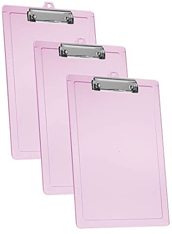 Acrimet 3 Pack Clipboard Letter Size A4 (13 3/8” x 9 7/16”) Low Profile Clip & Side Rulers, Durable Plastic for Office, School, Home Use - Clear Pink Color