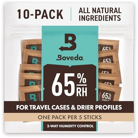 Boveda för cigarrer/tobak | 65% RH 2-vägs luftfuktighetskontroll | Storlek 8 för max 5 cigarrer | Patenterad teknik för cigarrhumidorer | 10 återförslutningsbara påsar