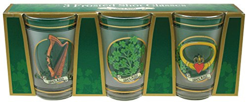 Three Pack Shot Glasses with Harp, Shamrock and Claddagh Prints