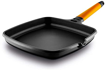 CASTEY - Grill Asador de Inducción, 27 cm, Modelo F5-IP27, Color Negro, Mango Desmontable, Sartén Antiadherente de Aluminio, Distribución Homogénea del Calor