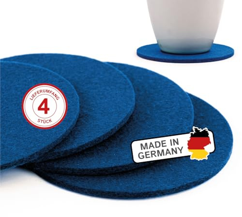 filzbrand Filz Untersetzer rund für Gläser, Filzuntersetzer 4 Stück (4er Set), Ø 10 cm in enzianblau, 3 mm dick, Glasuntersetzer, Getränkeuntersetzer aus Designfilz 100% Wolle – Made in Germany