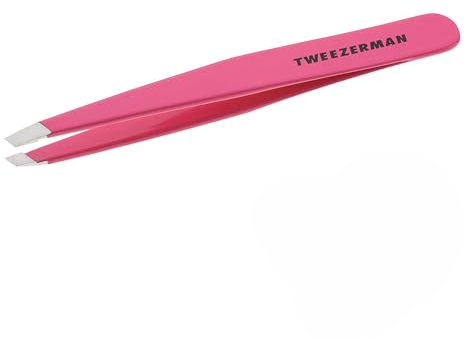 Tweezerman Stainless Steel Slant Tweezer - Eyebrow Tweezers for Women and Men (1230-PR Neon Pink)