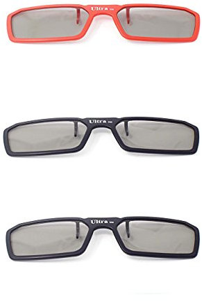 Ultra 2 Black 1 Red Pairs 3D Clip On Glasses Passive 3D Glasses Men Women Compatible with RealD Cinemas 3D Glasses for TV Movie Glasses For Prescription Glass Wearers Circular Polorised Cinema 3D