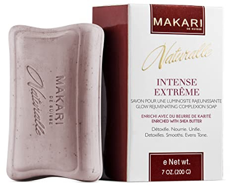Makari Naturalle Intense Extrême Savon Éclaircissant (7 oz.) Action anti-âge éclaircissante, purifiante et exfoliante pour le corps à base de Beurre de Karité – Soins nettoyants et éclaircissants anti-taches et hyperpigmentation.
