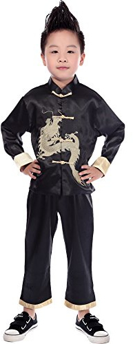 AvaCostume Traditional Chinese Boy Dragon Kung Fu Outfit Tang Costume, Black, 4