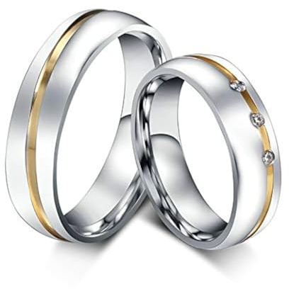 ANAZOZ Edelstahl Ringe Trauringe, Partnerringe Für Sie Und Ihn Größe 49 bis 67 Silberring Breit 6mm mit Goldrille