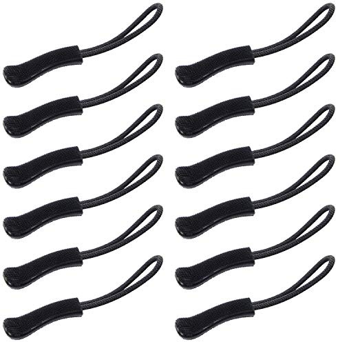 Wisdompro Zipper Pulls, 12 Pack Zip Tags Cord Pulls for Backpacks, Bags, Luggage, Suitcases, Jackets - Black