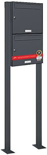 AL Briefkastensysteme 2er Standbriefkasten in Anthrazitgrau RAL 7016 als 2 Fach Briefkastenanlage DIN A4 in Postkasten Doppel-Briefkasten Design modern