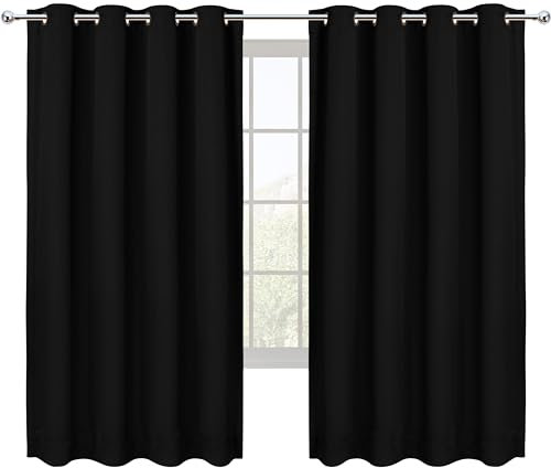 Utopia Bedding Opacas Cortinas Salon Modernas 2 Piezas 132x160 cm, Negro - Cortinas Térmicas Aislantes Frío Calor y para Dormitorio, Salón y Cocina con Ojales