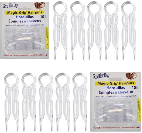 Good Hair Days Magic-Grip Hairpins - 2 1/2 U-Shaped Grip Hair Pins for Fine, Thick, Curly & Long Hair, Invisible Strong Hold Hair Styling Accessories, Set of 20, USA-Made (Crystal)