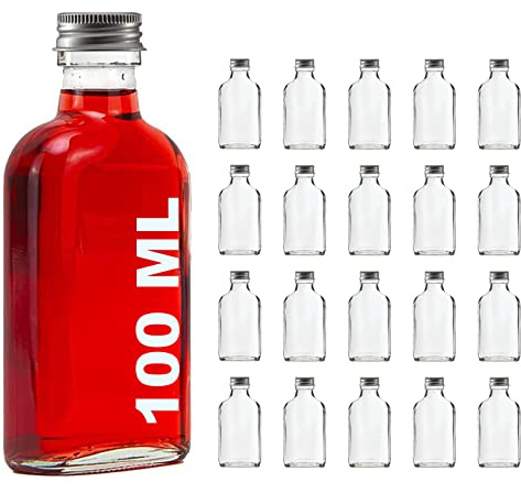 slkfactory 20 Glasflaschen 100ml mit Schraubverschluss – Kleine Likörflaschen Schnapsflaschen zum Befüllen – Leere Flaschen 100 ml Glas