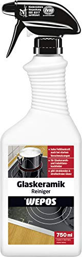 Wepos Glaskeramik Reiniger 750ml | Reiniger mit hoher Fettlösekraft | Für Glaskeramik- und Induktionskochfelde | Gibt strahlenden und streifenfreien Glanz
