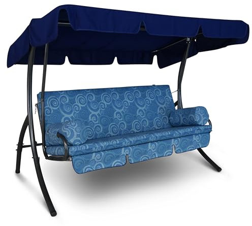 Angerer Hollywoodschaukel Trend – Schaukel zum Sitzen, Liegen & Entspannen, inkl. Bett-Funktion, einfache Montage, Made in Germany, waschbare Kissenbezüge, Grau-Blau Geblümt